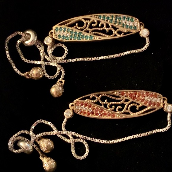 Emerald Or Ruby Topaz Antique Style Bracelet Adjustable Pull Tie - Picture 6 of 8